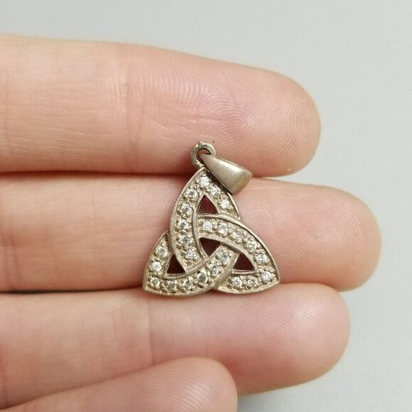 Vintage Sterling Silver Celtic Knot Rhinestone Encrusted Pendant Charm, 925 - Picture 2 of 10